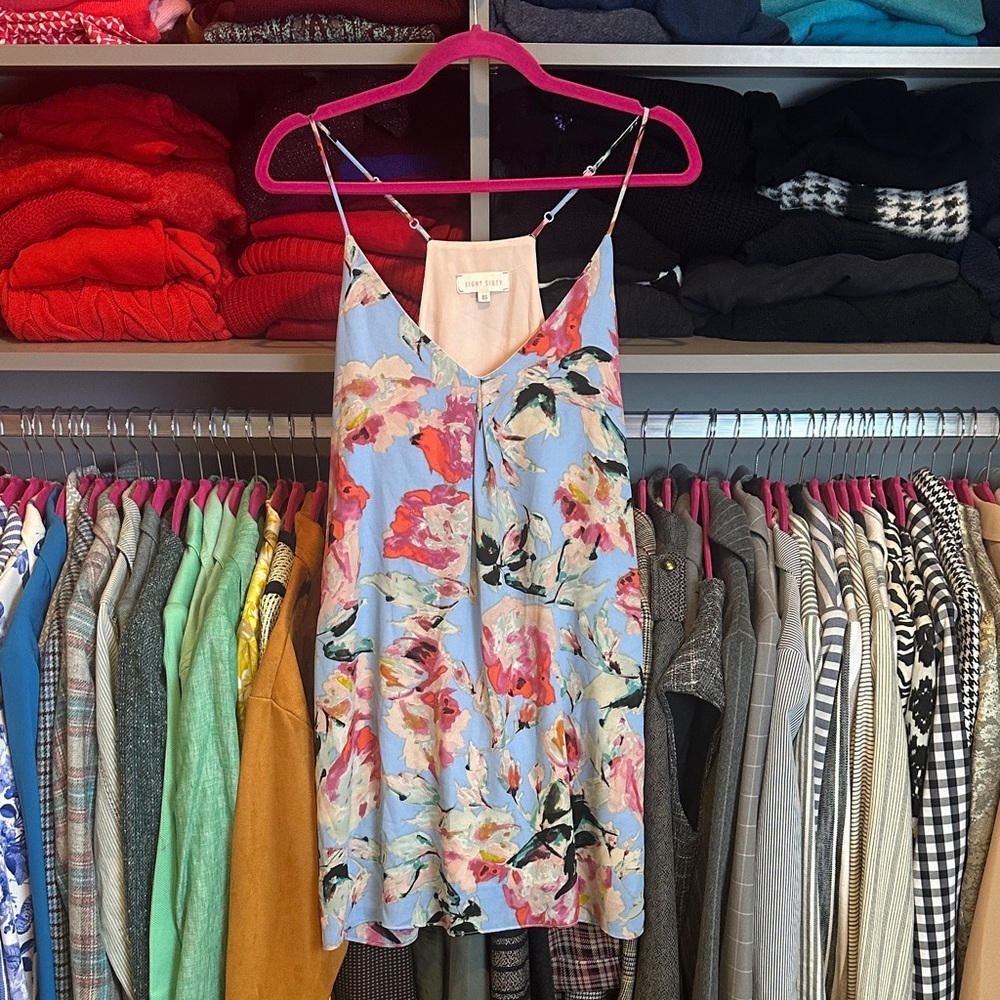 Eight Sixty blue/pink floral adjustable strap lined dress size XS